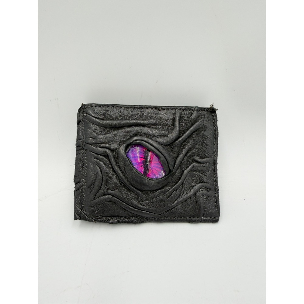 Dragon Eye Wallet Mens Black Leather Purple Bifold Gothic Fantasy Textured